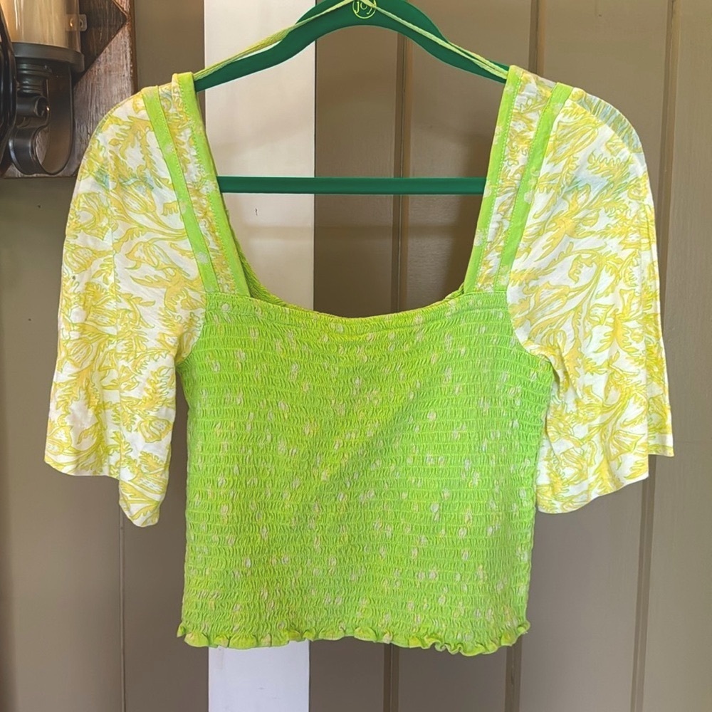NWT Marigold Mix Print Smocked Top - Picture 5 of 9